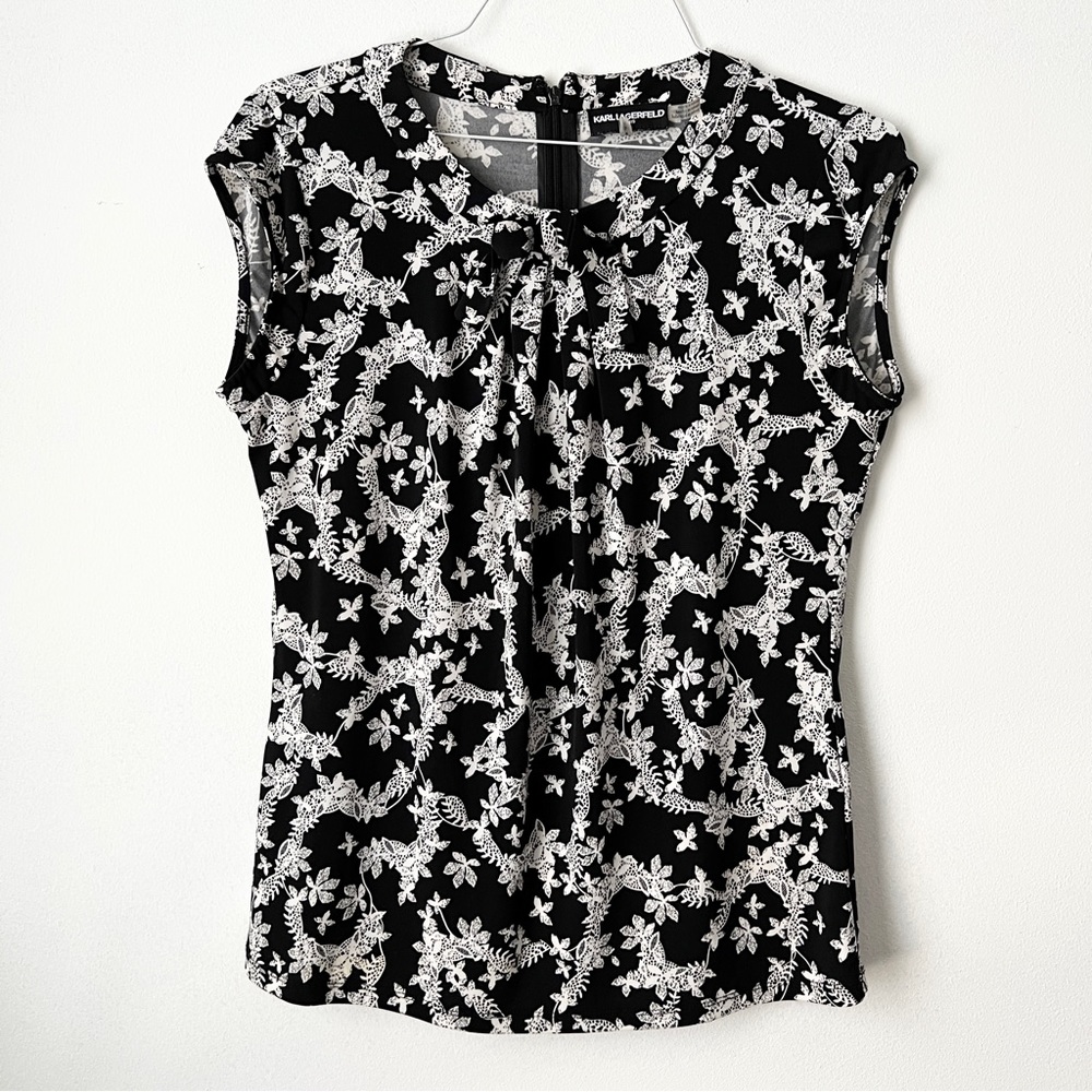 Karl Lagerfeld black printed blouse size medium
